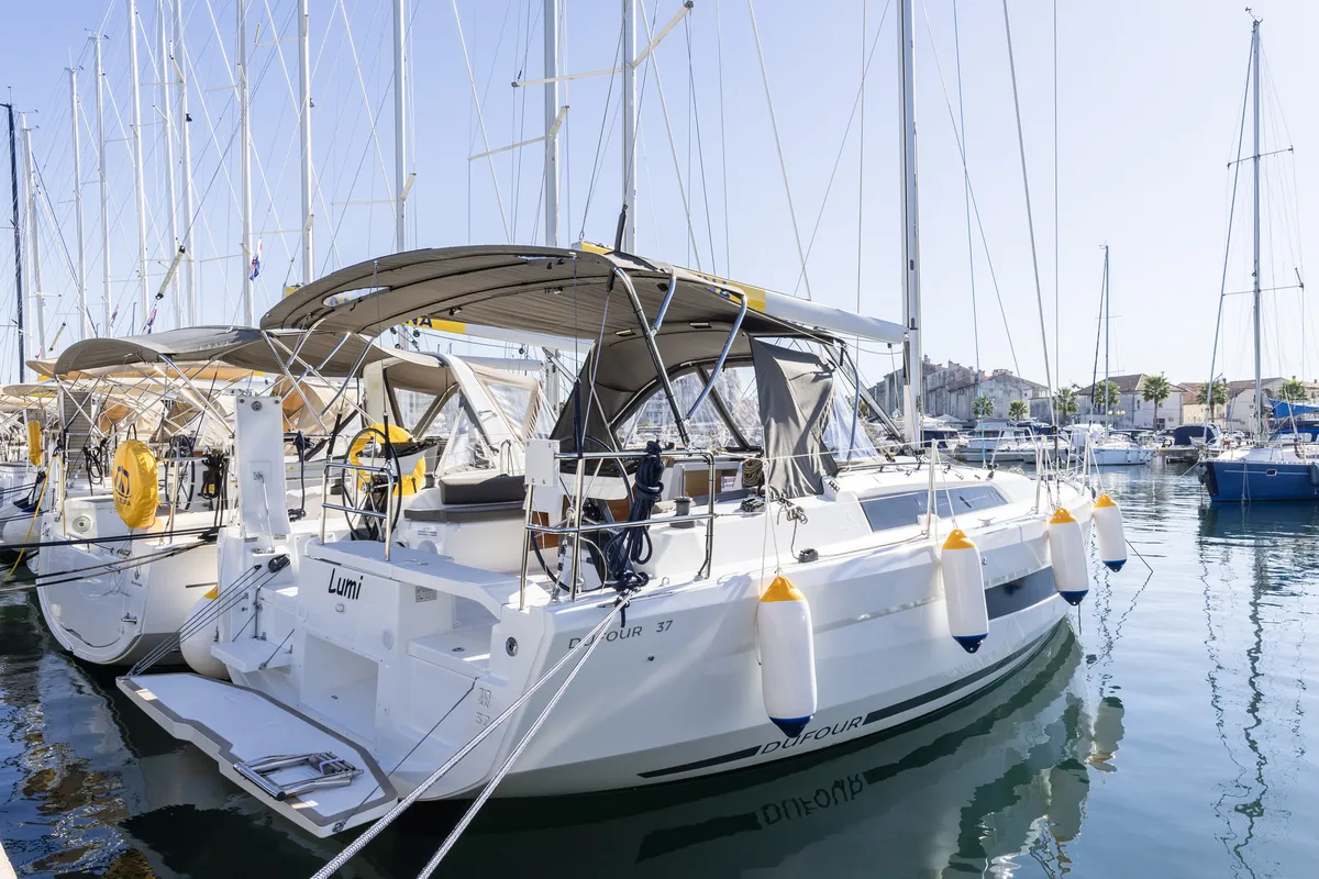 Exterior view of Lumi, a Dufour 37 sailboat at Grad Biograd na Moru, Croatia