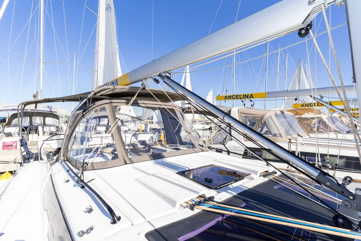 Deck of Lumi, a Dufour 37 sailboat at Grad Biograd na Moru, Croatia