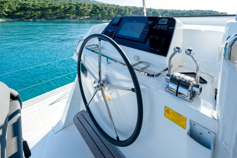 Cockpit of Odissea, a Lagoon 42 catamaran at Simpson Bay, Sint Maarten