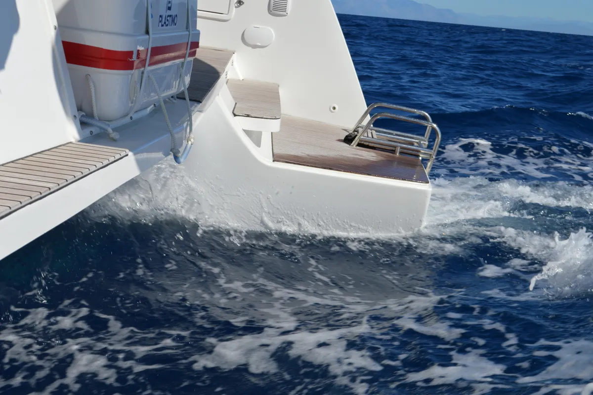 Exterior view of Odissea, a Lagoon 42 catamaran at Simpson Bay, Sint Maarten
