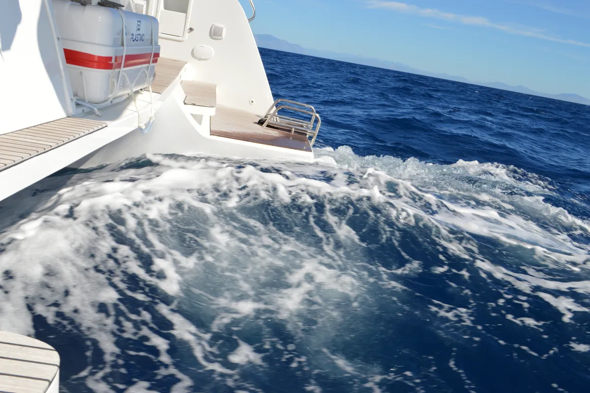 Exterior view of Odissea, a Lagoon 42 catamaran at Simpson Bay, Sint Maarten