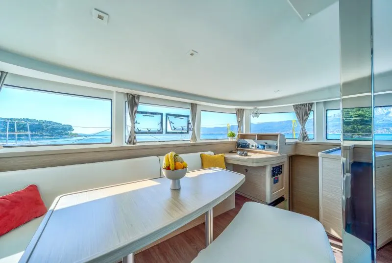 Deck of Odissea, a Lagoon 42 catamaran at Simpson Bay, Sint Maarten