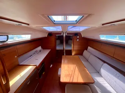 Salon of Gala, a Dufour 382 Grand Large sailboat at Roses, Spain