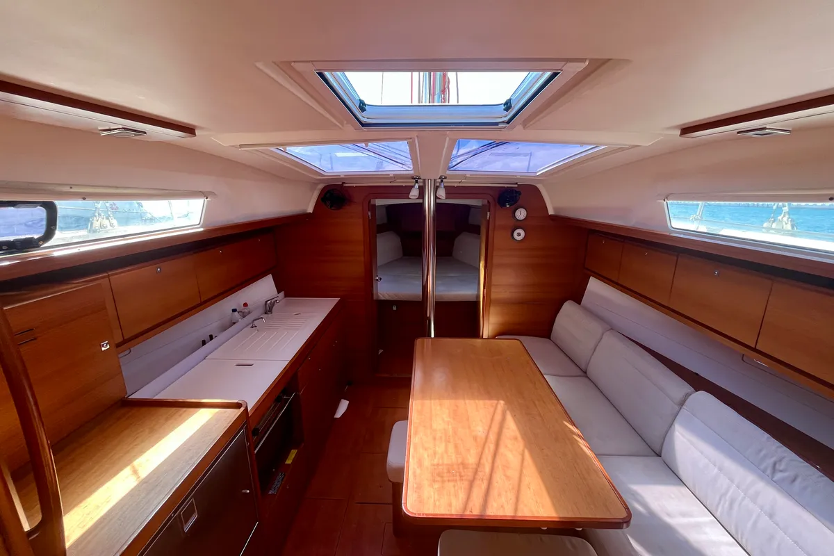 Salon of Gala, a Dufour 382 Grand Large sailboat at Roses, Spain
