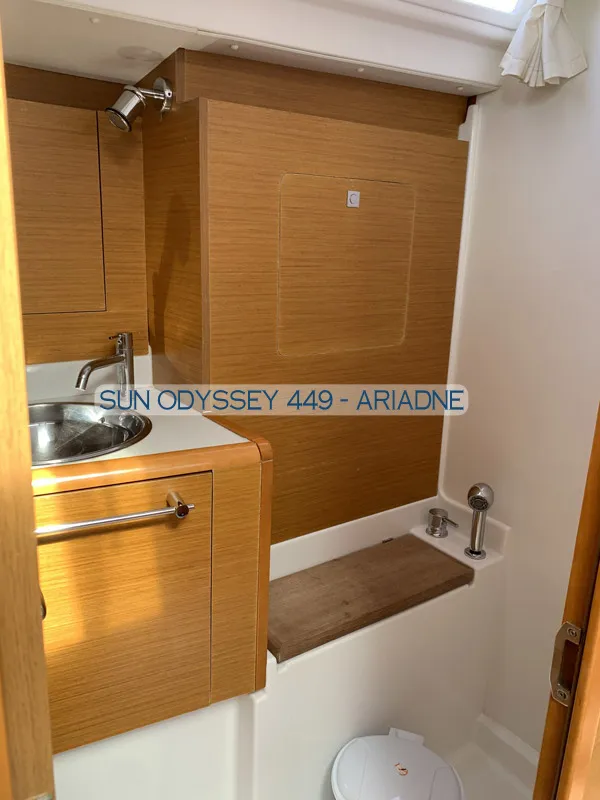 Head on Ariadne, a Jeanneau Sun Odyssey 449 sailboat at Kontokali, Greece