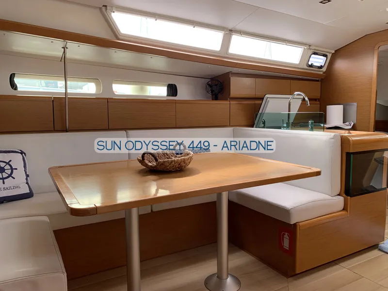 Salon of Ariadne, a Jeanneau Sun Odyssey 449 sailboat at Kontokali, Greece