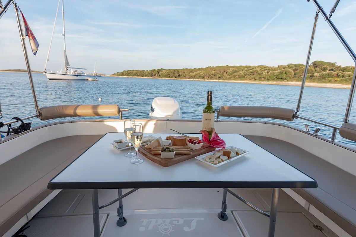 Deck of H8, a Leidi 800R motorboat at Grad Pula, Croatia