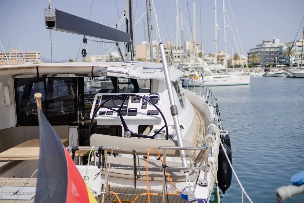 Cockpit of Adventuro, a Hanse Yachts Moody 54 DS sailboat at Palma de Mallorca, Spain