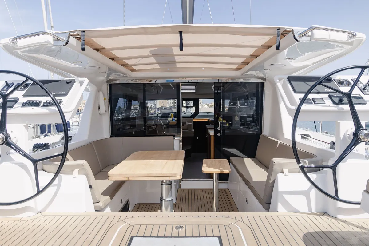 Deck of Adventuro, a Hanse Yachts Moody 54 DS sailboat at Palma de Mallorca, Spain