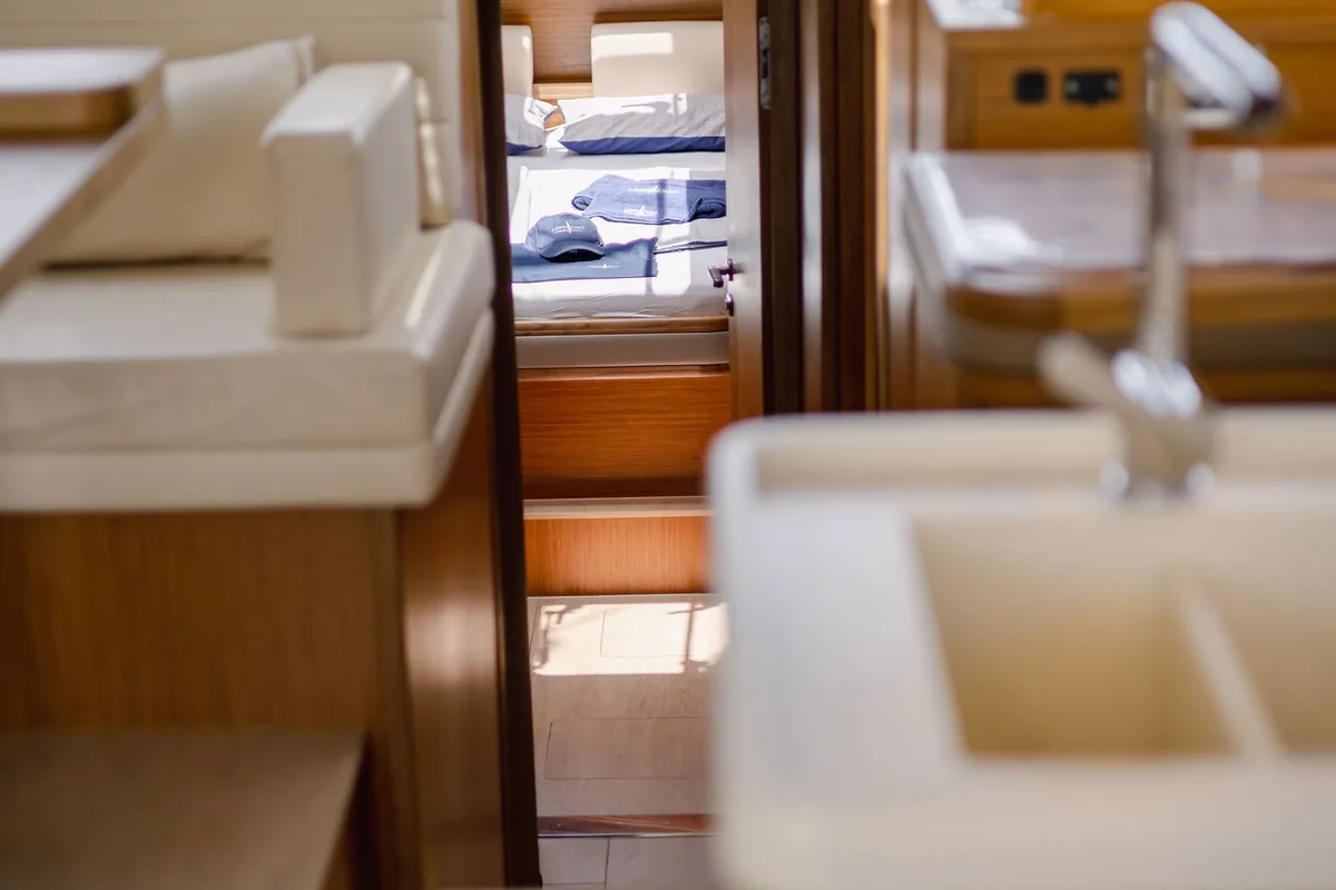 Galley of Adventuro, a Hanse Yachts Moody 54 DS sailboat at Palma de Mallorca, Spain
