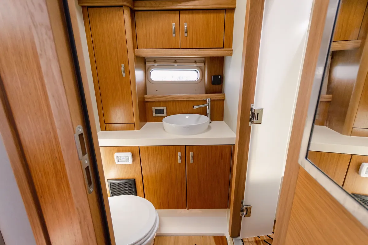 Head on Adventuro, a Hanse Yachts Moody 54 DS sailboat at Palma de Mallorca, Spain