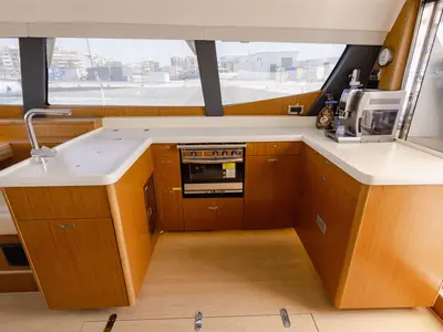 Galley of Adventuro, a Hanse Yachts Moody 54 DS sailboat at Palma de Mallorca, Spain