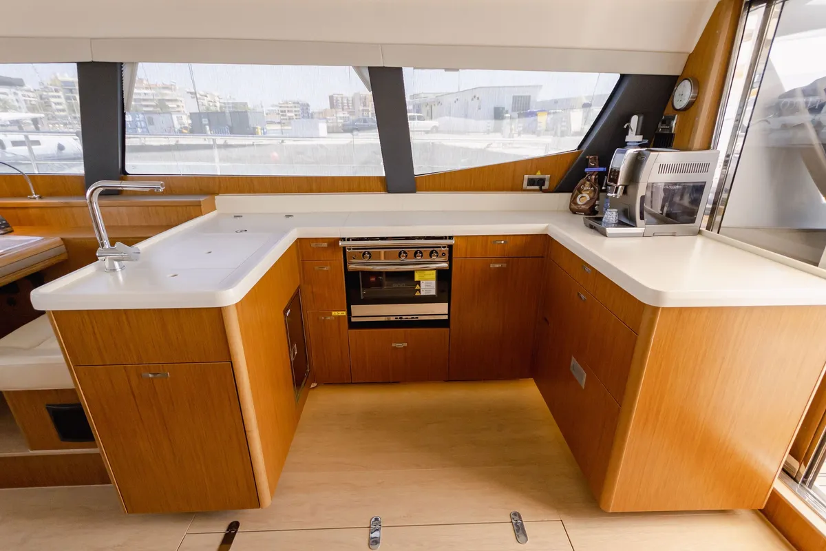 Galley of Adventuro, a Hanse Yachts Moody 54 DS sailboat at Palma de Mallorca, Spain