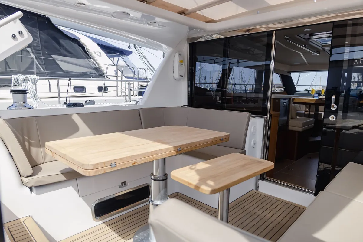 Deck of Adventuro, a Hanse Yachts Moody 54 DS sailboat at Palma de Mallorca, Spain