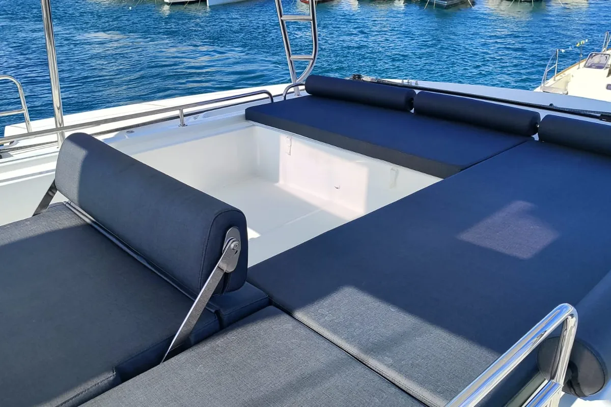 Cabin on Naf, a Lagoon 51 catamaran at Lavrion, Greece