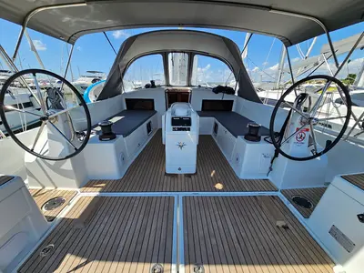 Cockpit of Luna, a Jeanneau Sun Odyssey 490 sailboat at Grad Biograd na Moru, Croatia