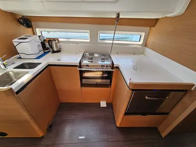 Galley of Luna, a Jeanneau Sun Odyssey 490 sailboat at Grad Biograd na Moru, Croatia