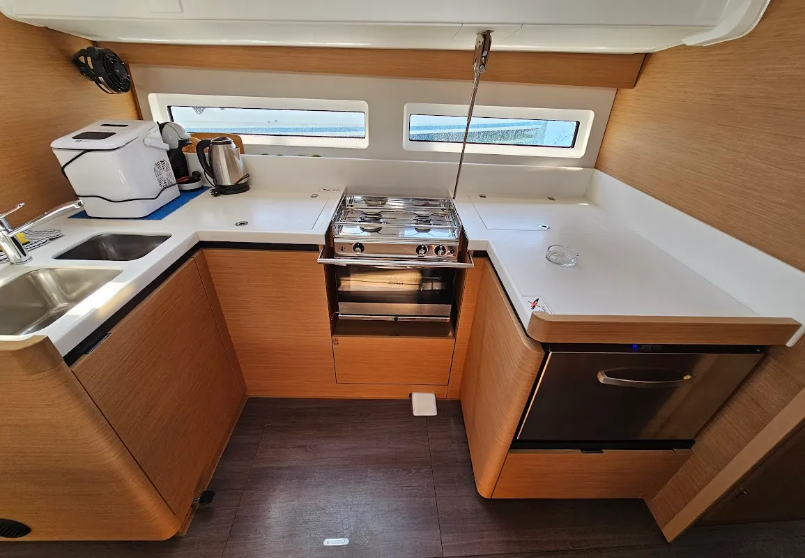 Galley of Luna, a Jeanneau Sun Odyssey 490 sailboat at Grad Biograd na Moru, Croatia