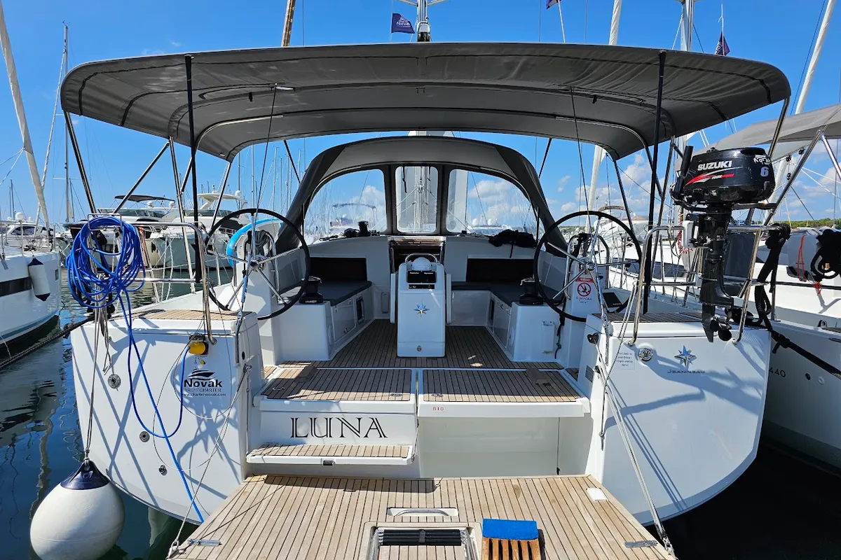 Exterior view of Luna, a Jeanneau Sun Odyssey 490 sailboat at Grad Biograd na Moru, Croatia