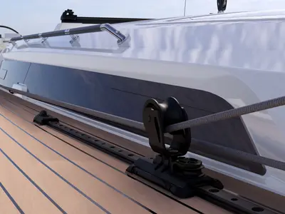 Deck of Blue Mermaid, a Dufour 470 sailboat at Lavrion, Greece