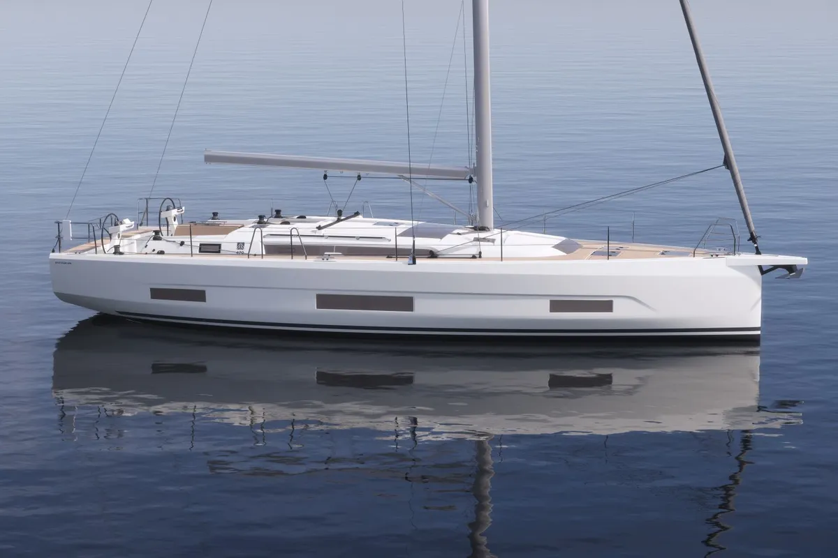 Exterior view of Blue Mermaid, a Dufour 470 sailboat at Lavrion, Greece