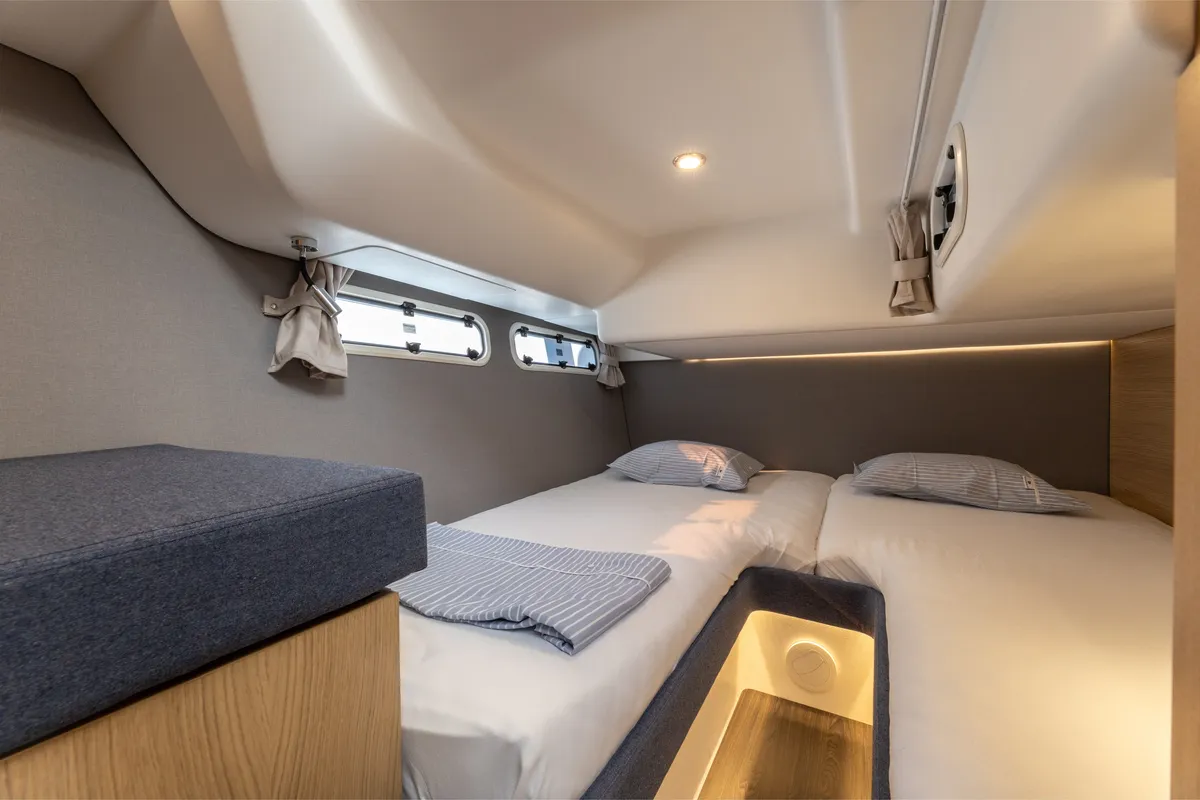 Cabin on Ikar, a Nimbus 405 Coupe motorboat at Split, Croatia