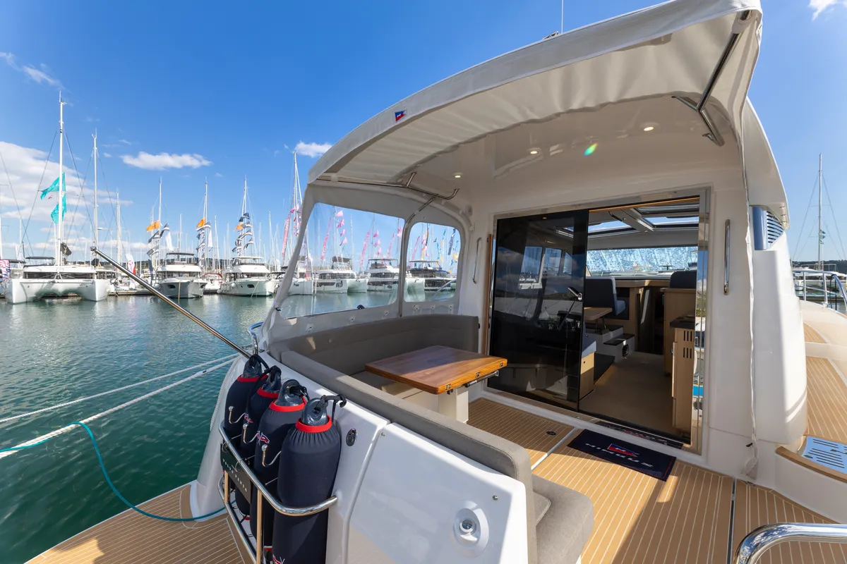Deck of Ikar, a Nimbus 405 Coupe motorboat at Split, Croatia