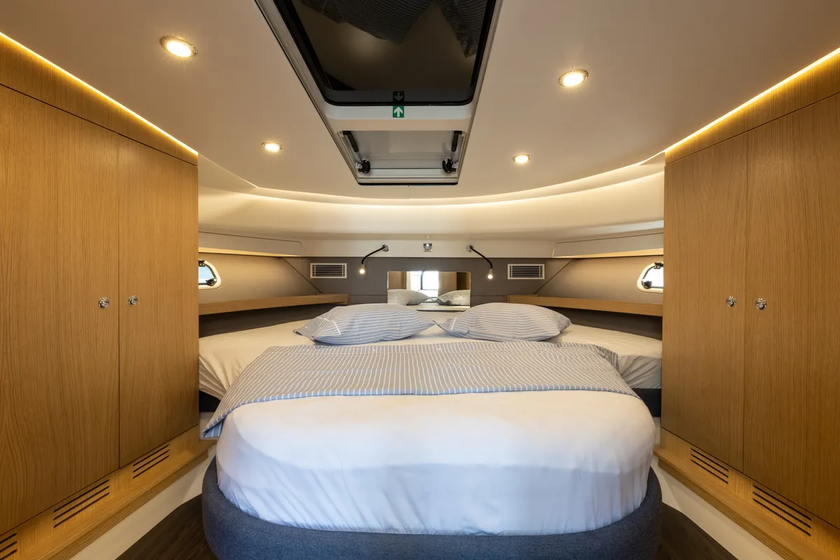 Cabin on Ikar, a Nimbus 405 Coupe motorboat at Split, Croatia