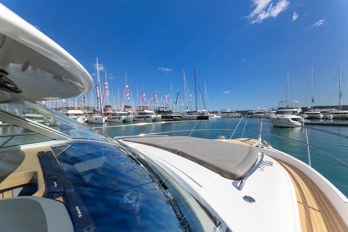 Deck of Ikar, a Nimbus 405 Coupe motorboat at Split, Croatia