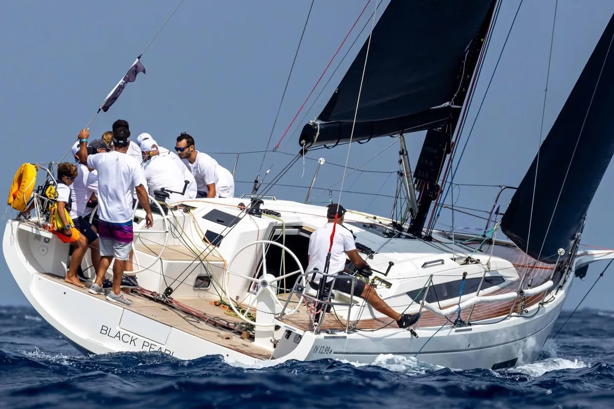 Exterior view of Black Pearl, a Gulet x-reuse sailboat at Piraeus, Greece