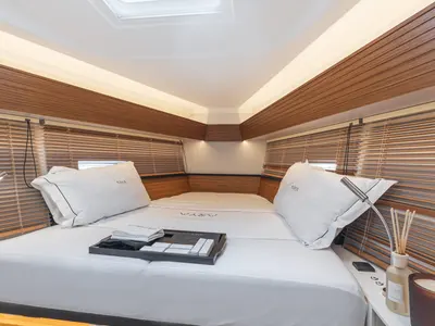 Cabin on Black Pearl, a Gulet x-reuse sailboat at Piraeus, Greece