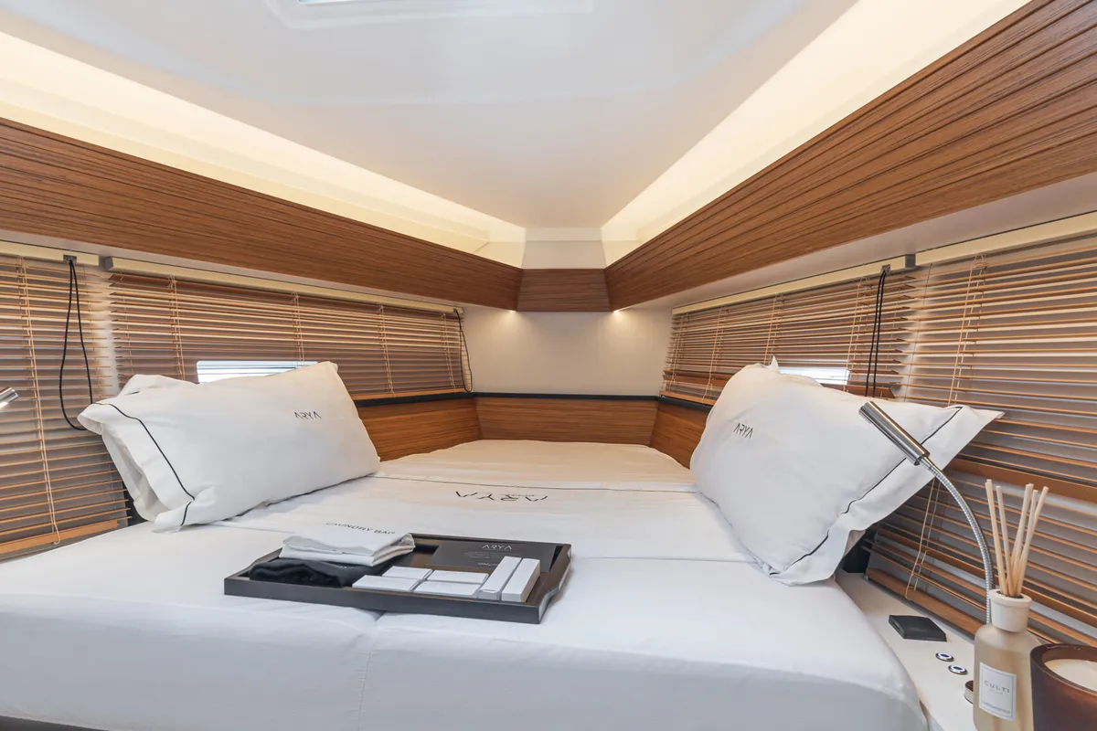 Cabin on Black Pearl, a Gulet x-reuse sailboat at Piraeus, Greece