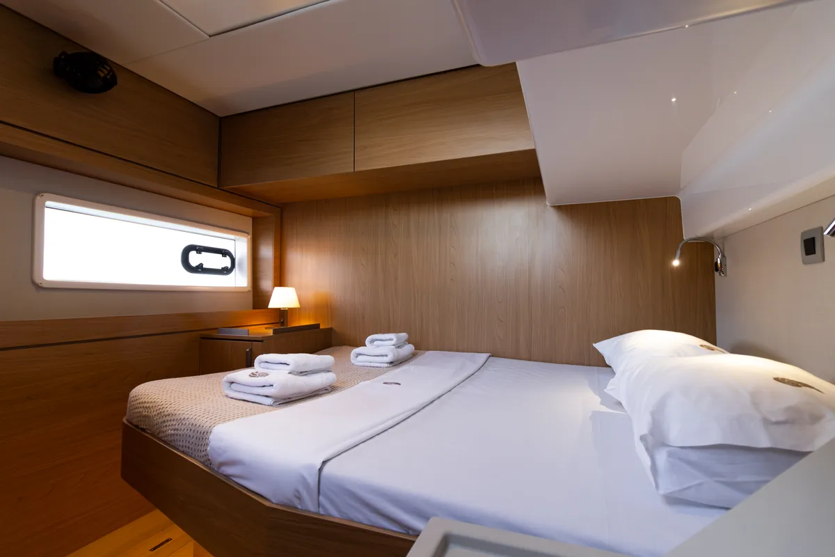 Cabin on Zizi II, a Bali 4.6 catamaran at Preveza, Greece