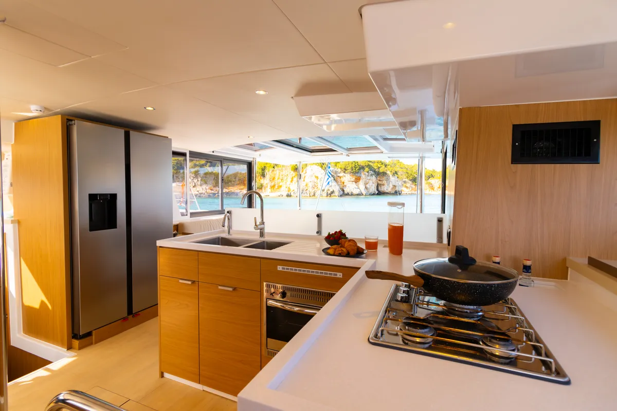 Galley of Zizi II, a Bali 4.6 catamaran at Preveza, Greece