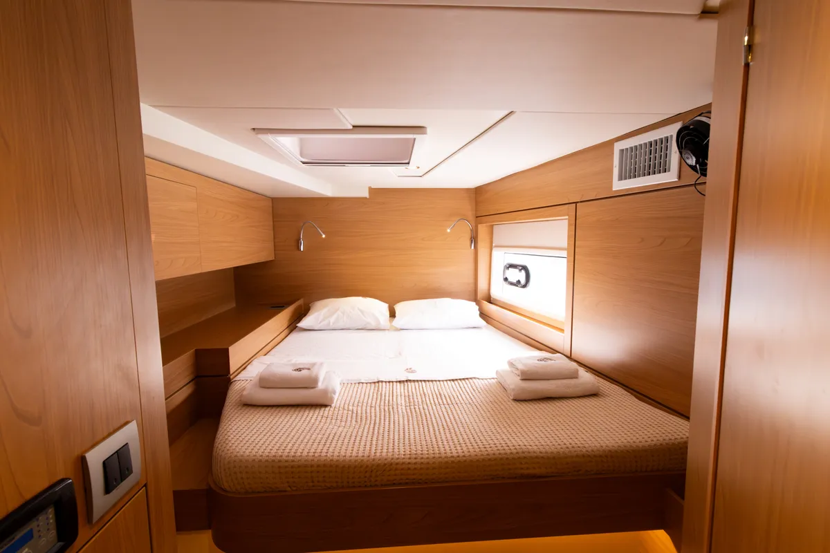 Cabin on Zizi II, a Bali 4.6 catamaran at Preveza, Greece