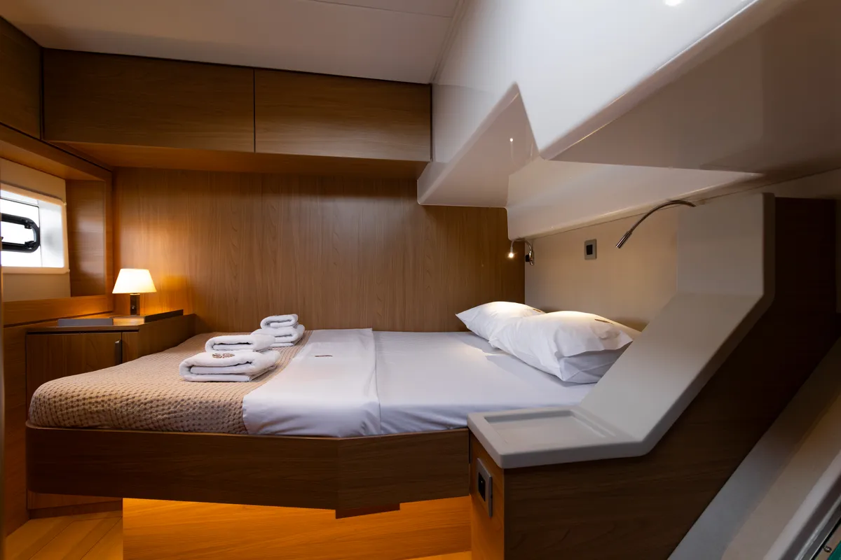 Cabin on Zizi II, a Bali 4.6 catamaran at Preveza, Greece