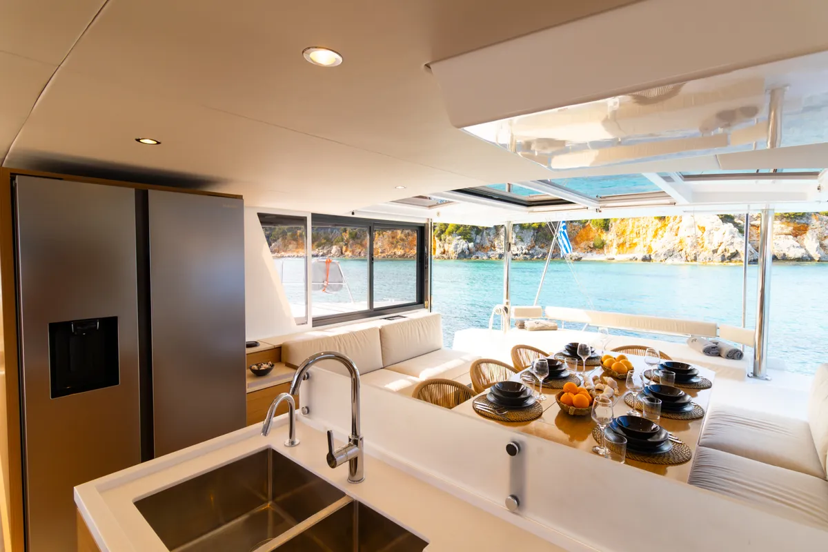Galley of Zizi II, a Bali 4.6 catamaran at Preveza, Greece