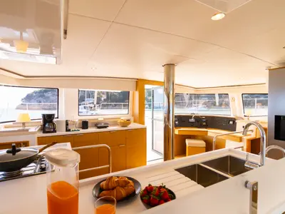Galley of Zizi II, a Bali 4.6 catamaran at Preveza, Greece