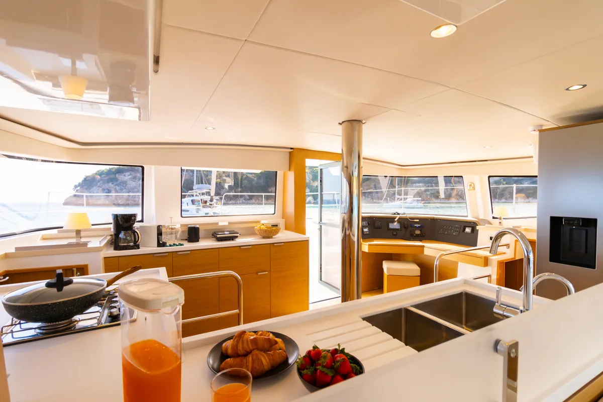 Galley of Zizi II, a Bali 4.6 catamaran at Preveza, Greece