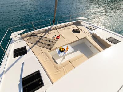 Deck of Zizi II, a Bali 4.6 catamaran at Preveza, Greece