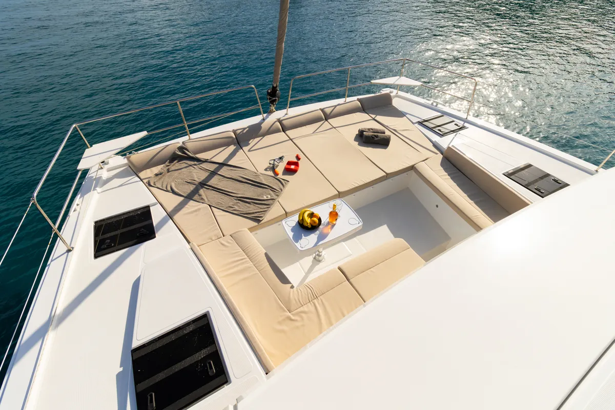 Deck of Zizi II, a Bali 4.6 catamaran at Preveza, Greece