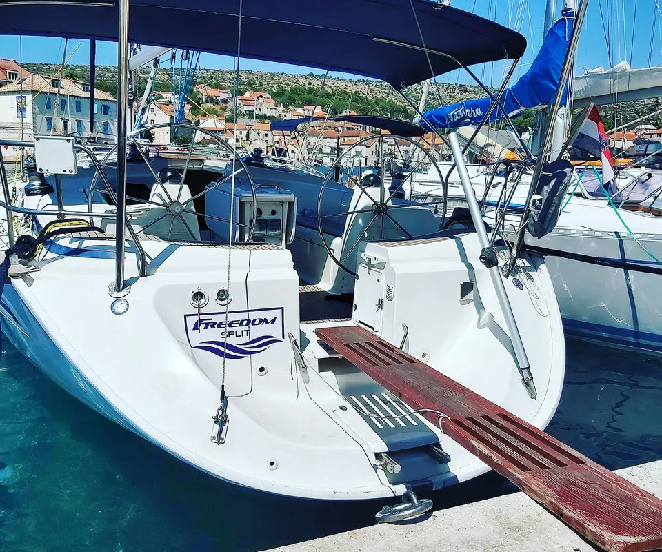 Exterior view of Freedom, a Bavaria 44 sailboat at Split, Croatia