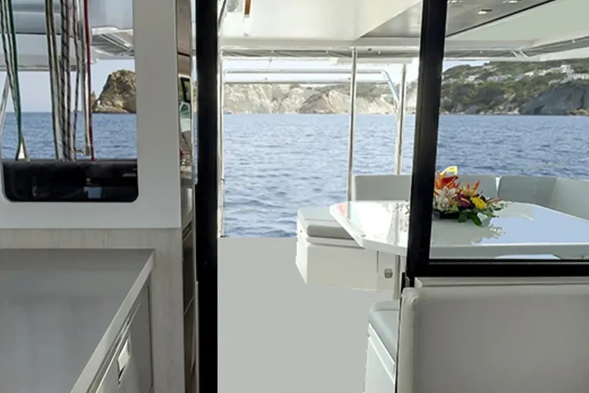 Deck of Sunsail 454L Classic, a Leopard 45 catamaran at Dubrovnik, Croatia