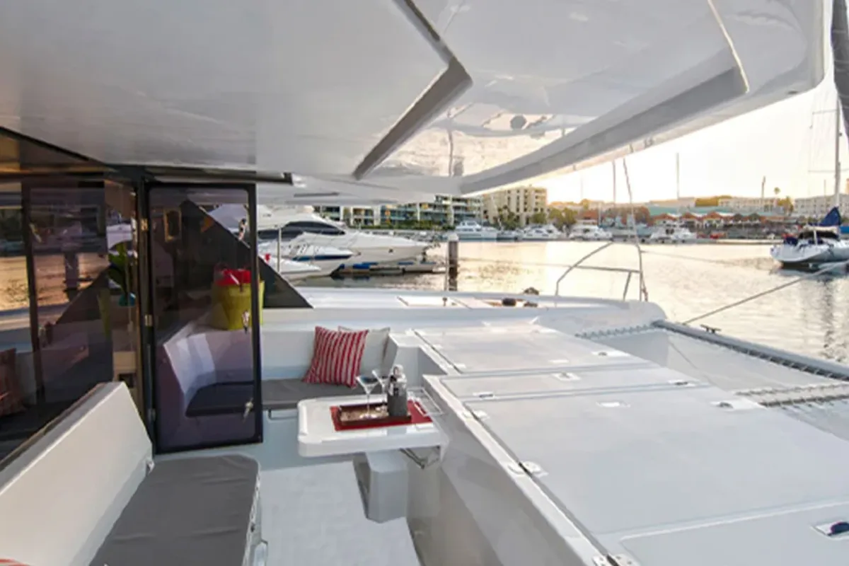 Deck of Sunsail 454L Classic, a Leopard 45 catamaran at Dubrovnik, Croatia