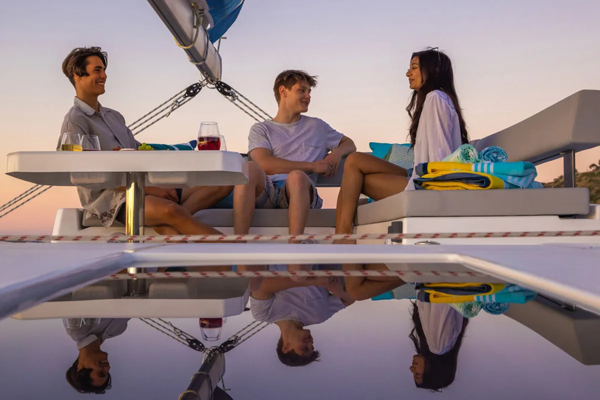 Deck of Sunsail 424/4/4 Premium, a Gulet Sunsail 424 catamaran at Općina Marina, Croatia