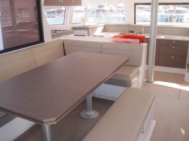 Salon of Patrizia, a Bali 4.3 catamaran at Capo d'Orlando, Italy