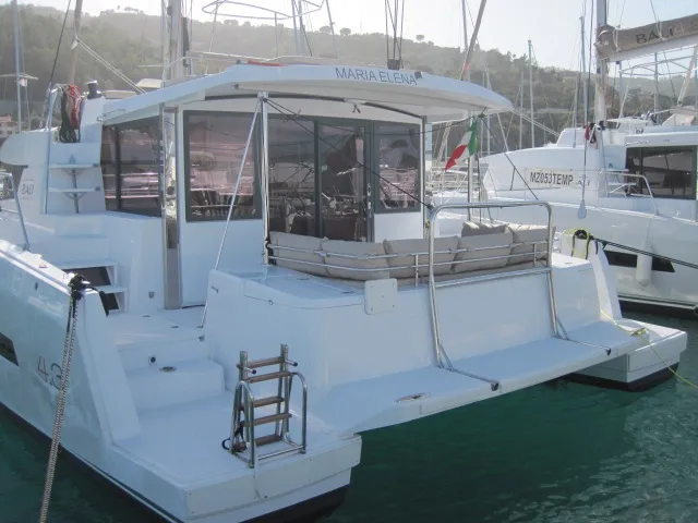 Exterior view of Patrizia, a Bali 4.3 catamaran at Capo d'Orlando, Italy