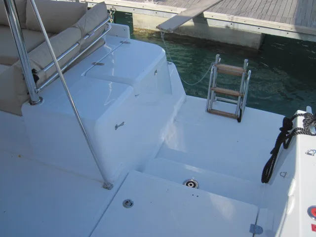 Deck of Patrizia, a Bali 4.3 catamaran at Capo d'Orlando, Italy