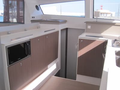 Galley of Patrizia, a Bali 4.3 catamaran at Capo d'Orlando, Italy