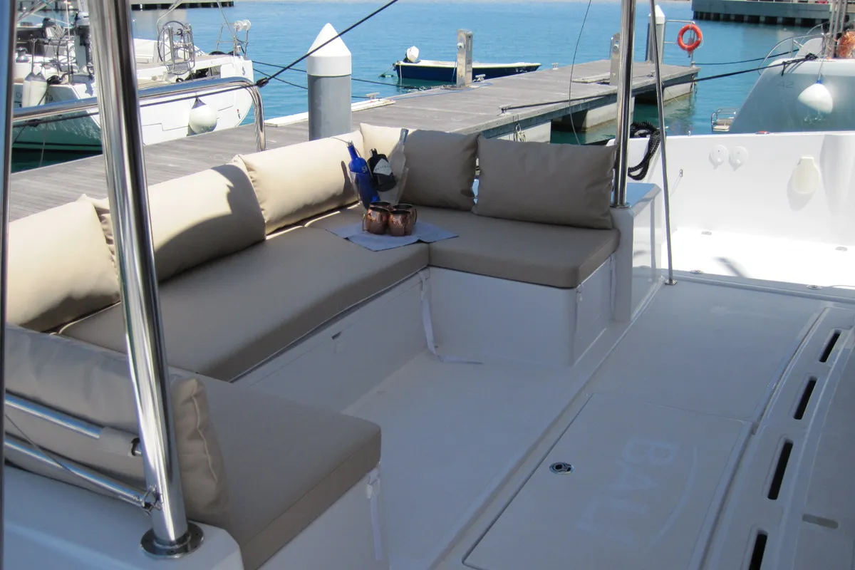 Patrizia, a Bali 4.3 catamaran at Capo d'Orlando, Italy